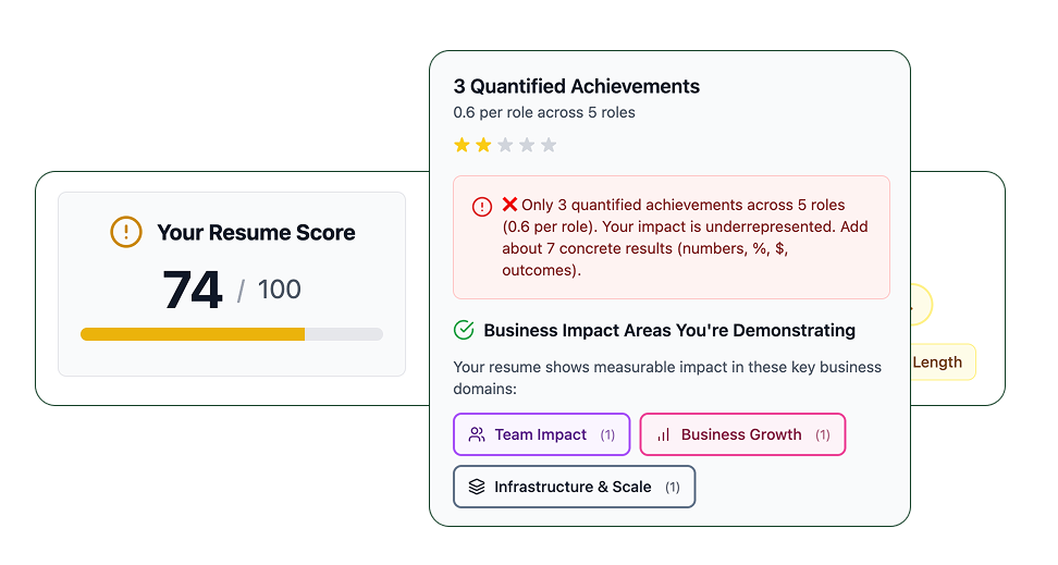 Resume audit results showing employability score and red flags